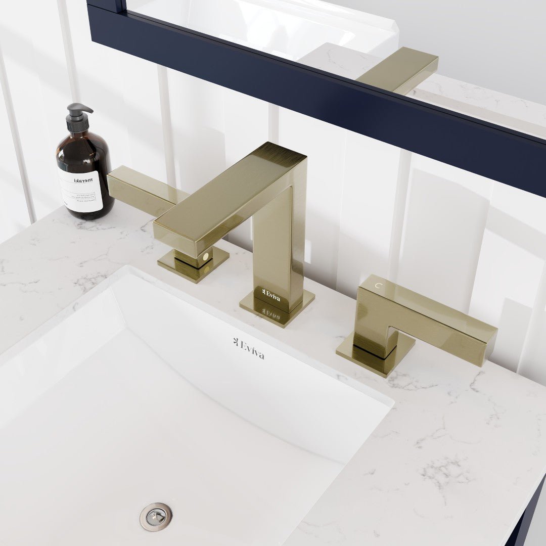 Eviva Sleek 2 - Handle Waterfall Widespread Bathroom Faucet with Deckplate Included in Brushed Gold - Bathroom Faucet by Eviva