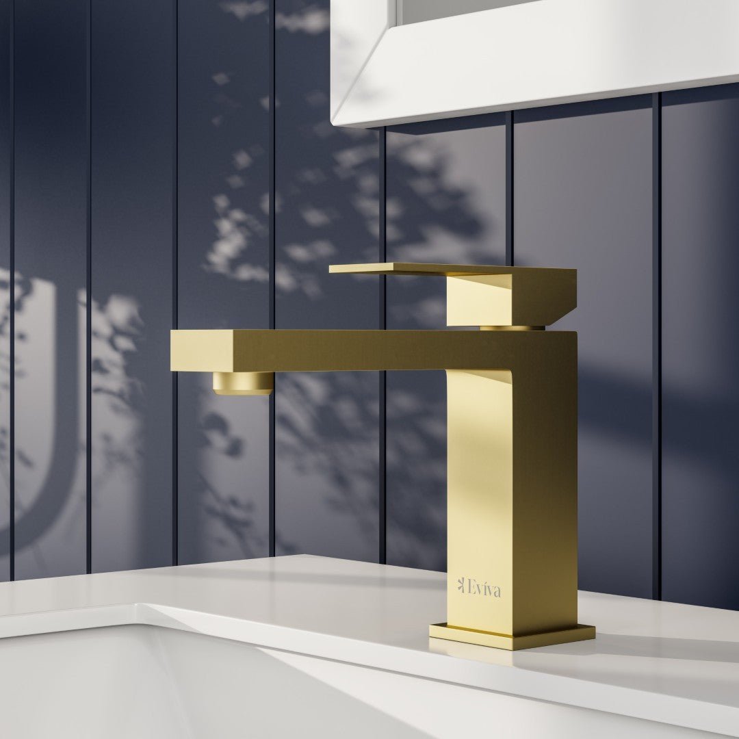 Eviva Ella Single - Handle Waterfall Single - Hole Bathroom Faucet with Deckplate Included in Brushed Gold - Bathroom Faucet by Eviva