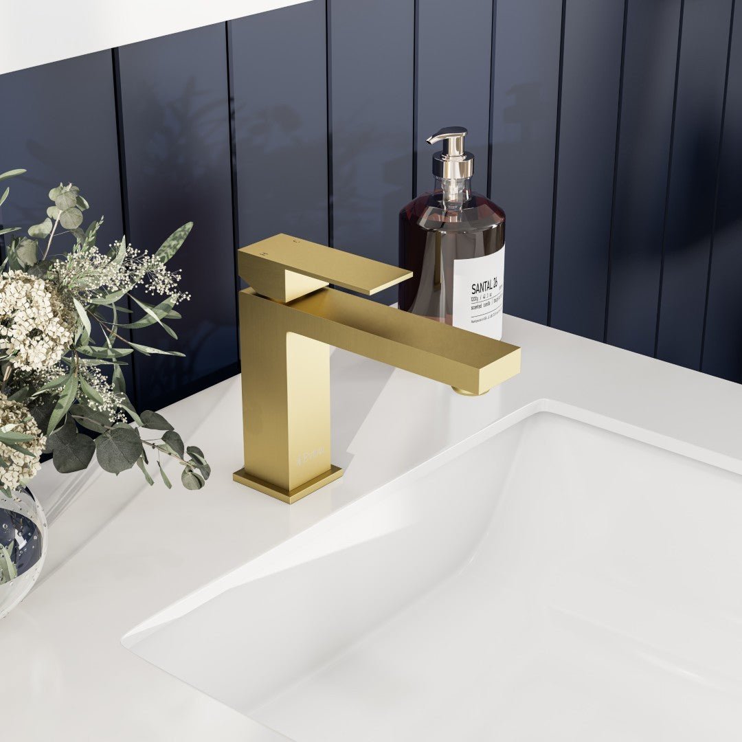 Eviva Ella Single - Handle Waterfall Single - Hole Bathroom Faucet with Deckplate Included in Brushed Gold - Bathroom Faucet by Eviva