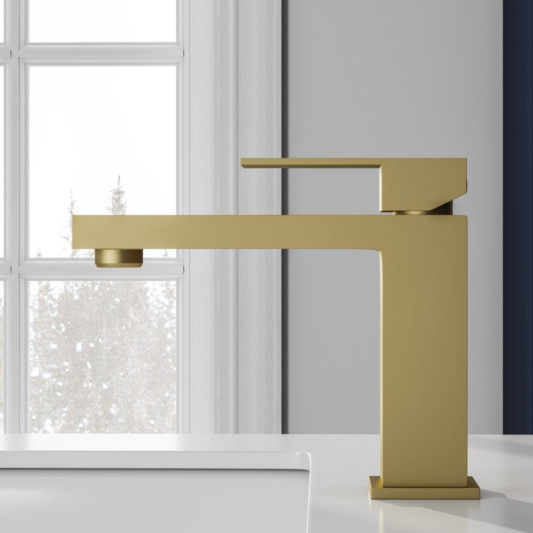Eviva Ella Single - Handle Waterfall Single - Hole Bathroom Faucet with Deckplate Included in Brushed Gold - Bathroom Faucet by Eviva