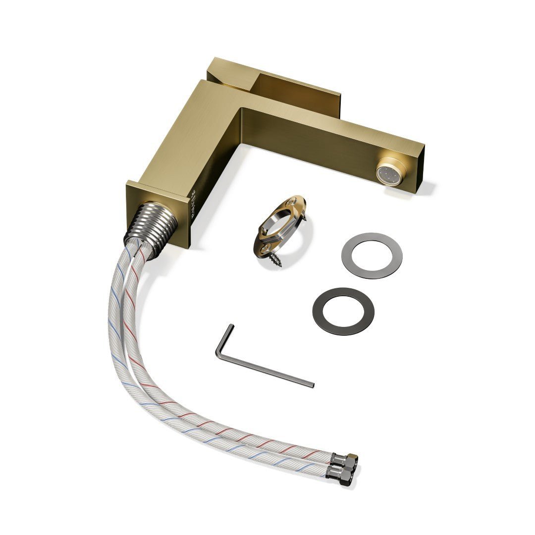 Eviva Ella Single - Handle Waterfall Single - Hole Bathroom Faucet with Deckplate Included in Brushed Gold - Bathroom Faucet by Eviva