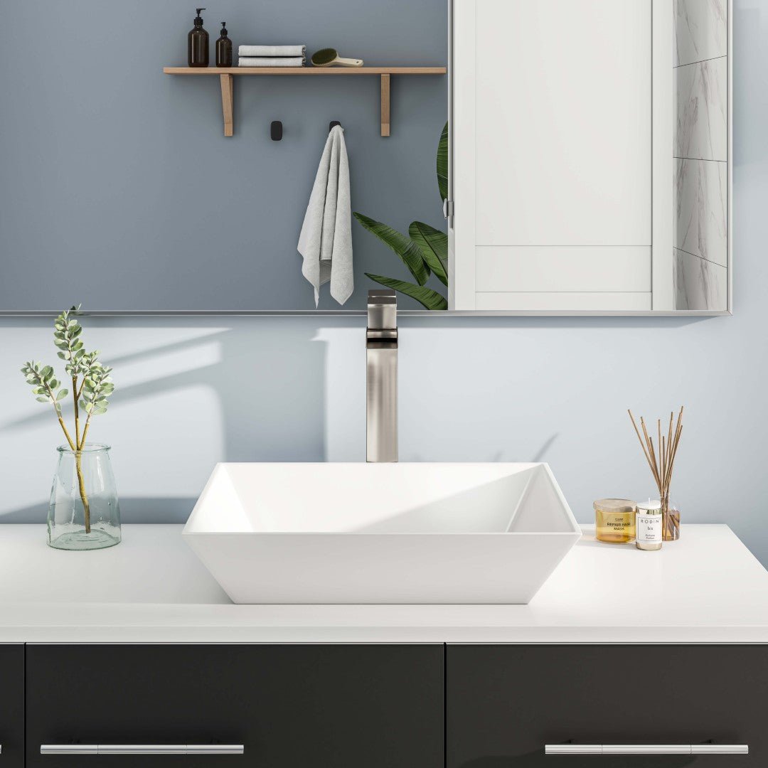 Eviva Lulu Single - Handle Waterfall - Opened Single - Hole Bathroom Vessel - Sink Faucet in Brushed Nickel - Bathroom Faucet by Eviva