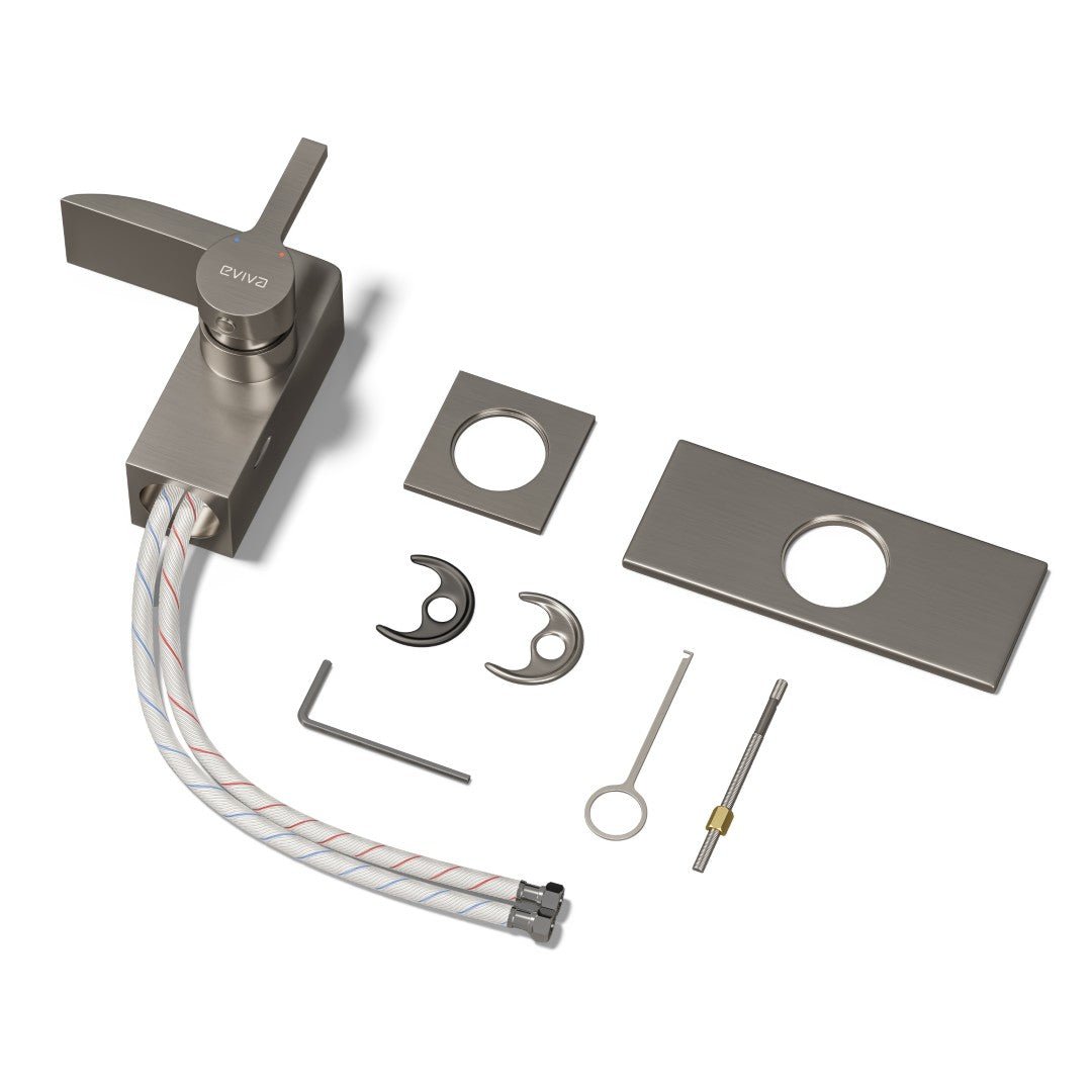 Eviva Jaida Single - Handle Waterfall - Opened Single Handle Bathroom Faucet in Brushed Nickel - Bathroom Faucet by Eviva