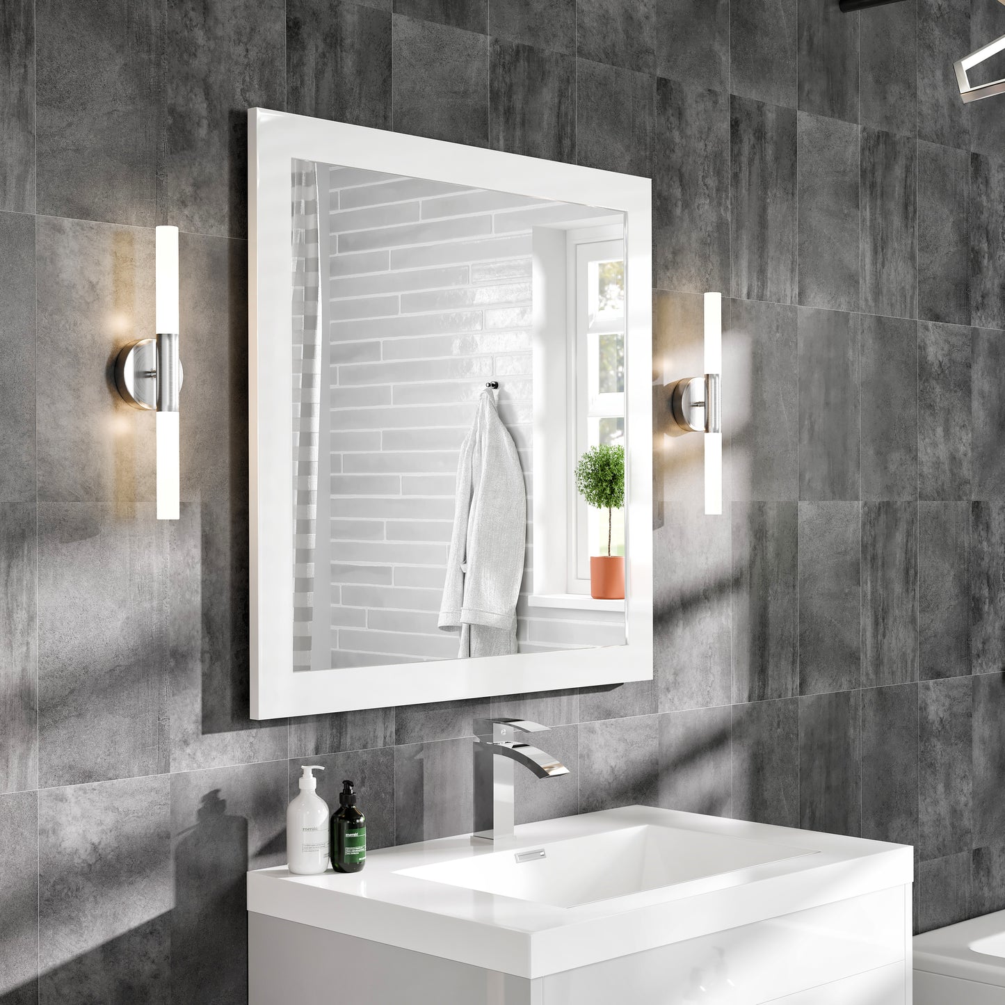 Eviva Sun 30" Glossy White Full Framed Bathroom Wall Mirror