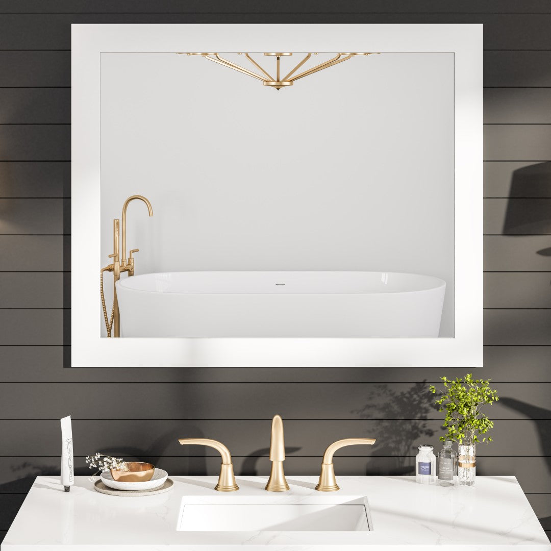 Eviva Sun 36" x 30" Rectangular White Wooden Framed Mirror