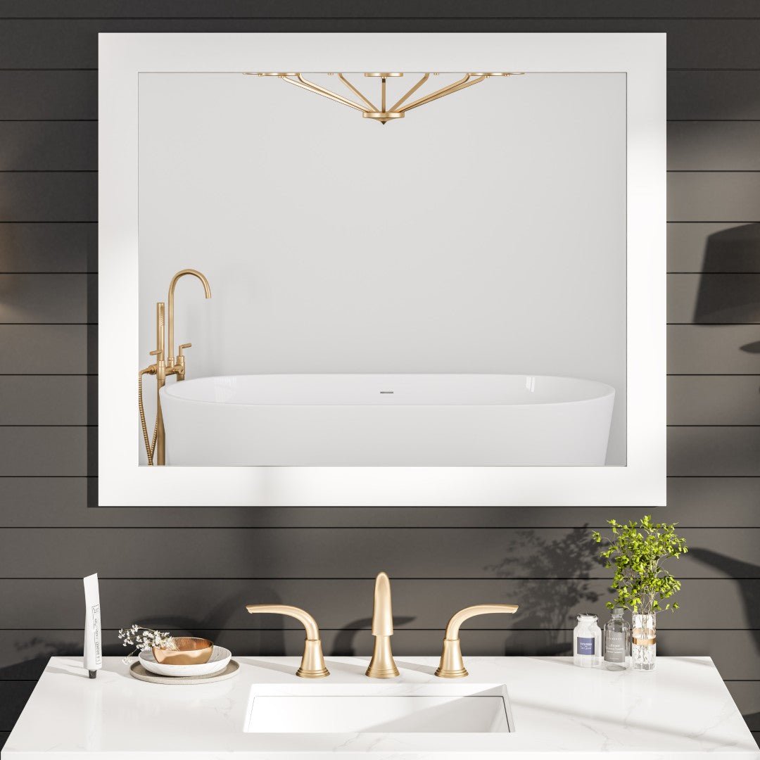 Eviva Sun 36" x 30" Rectangular White Wooden Framed Mirror - Mirror by Eviva