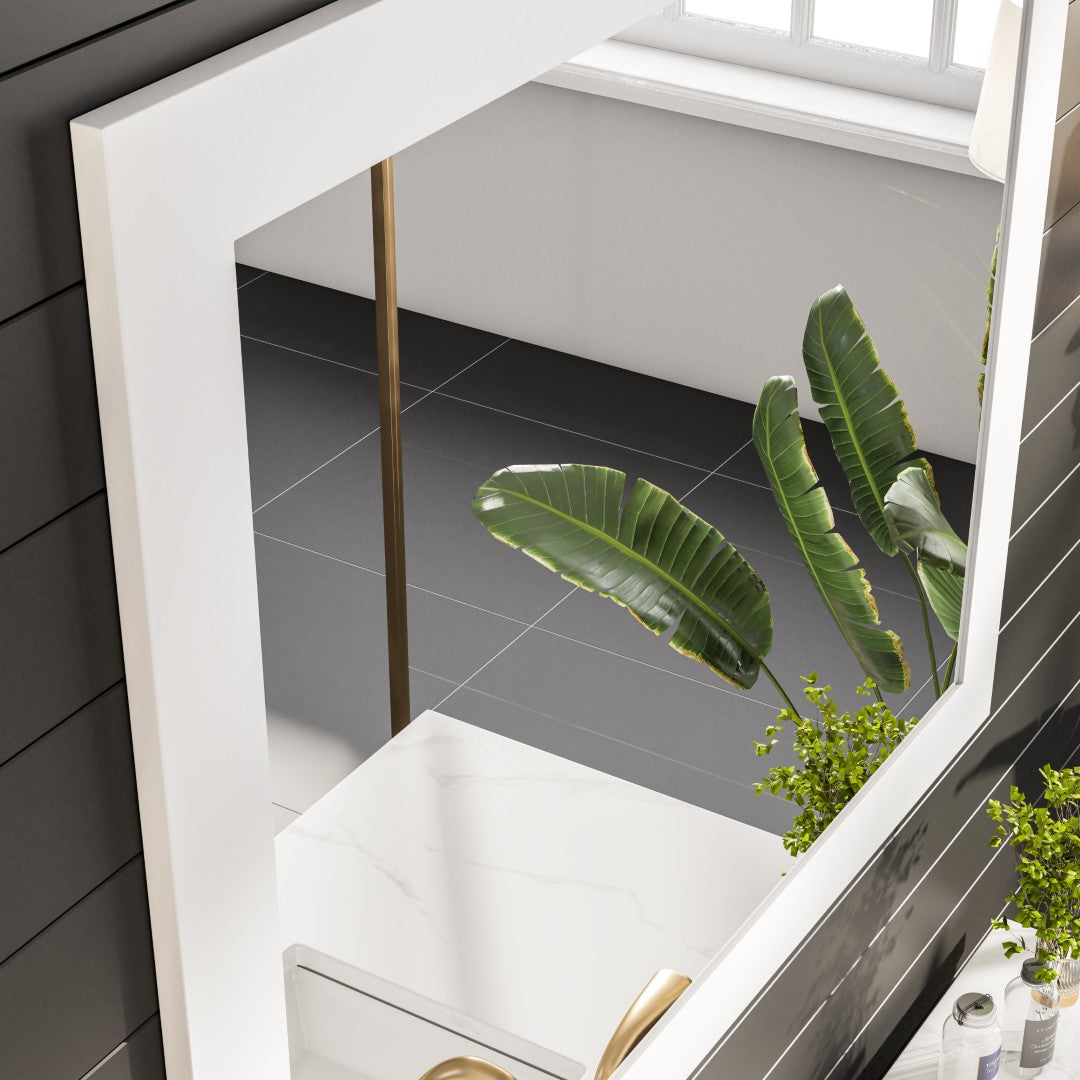 Eviva Sun 36" x 30" Rectangular White Wooden Framed Mirror