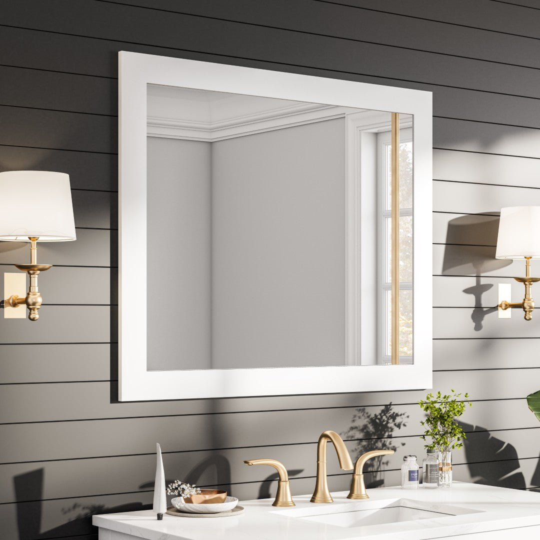 Eviva Sun 36" x 30" Rectangular White Wooden Framed Mirror