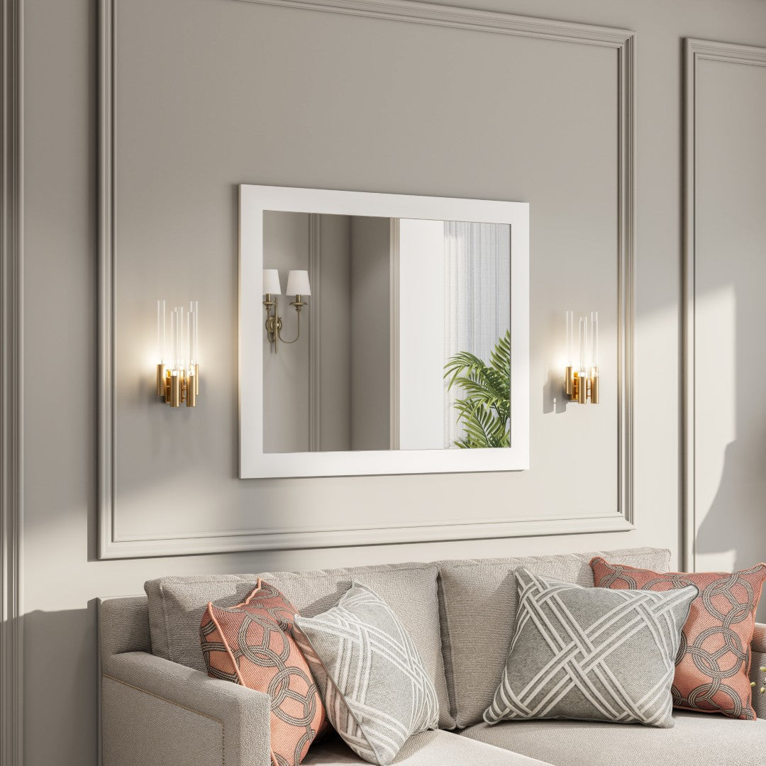 Eviva Sun 36" x 30" Rectangular White Wooden Framed Mirror