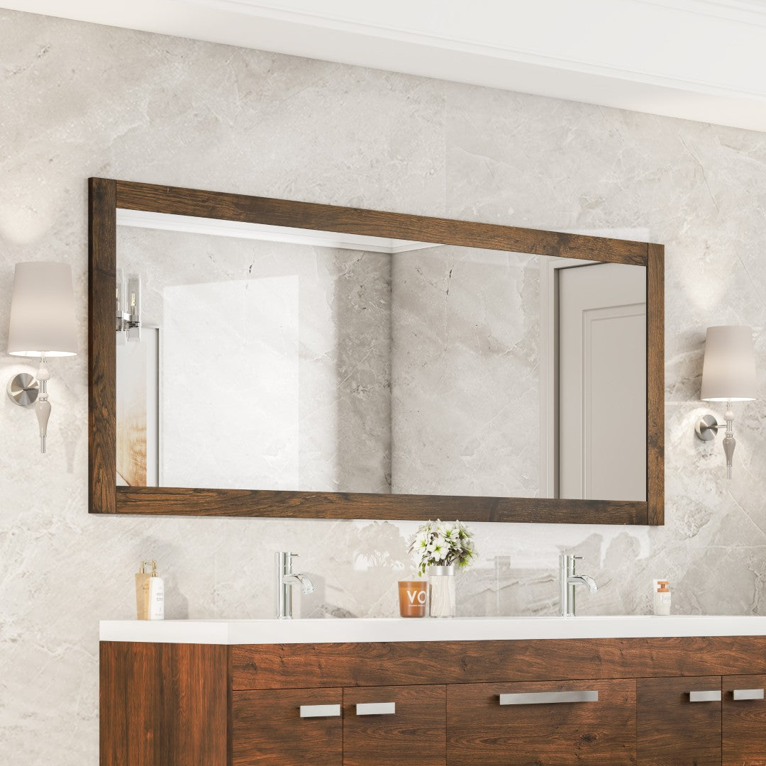 Eviva Sun 72" x 30" Rectangular Rosewood Wooden Framed Mirror