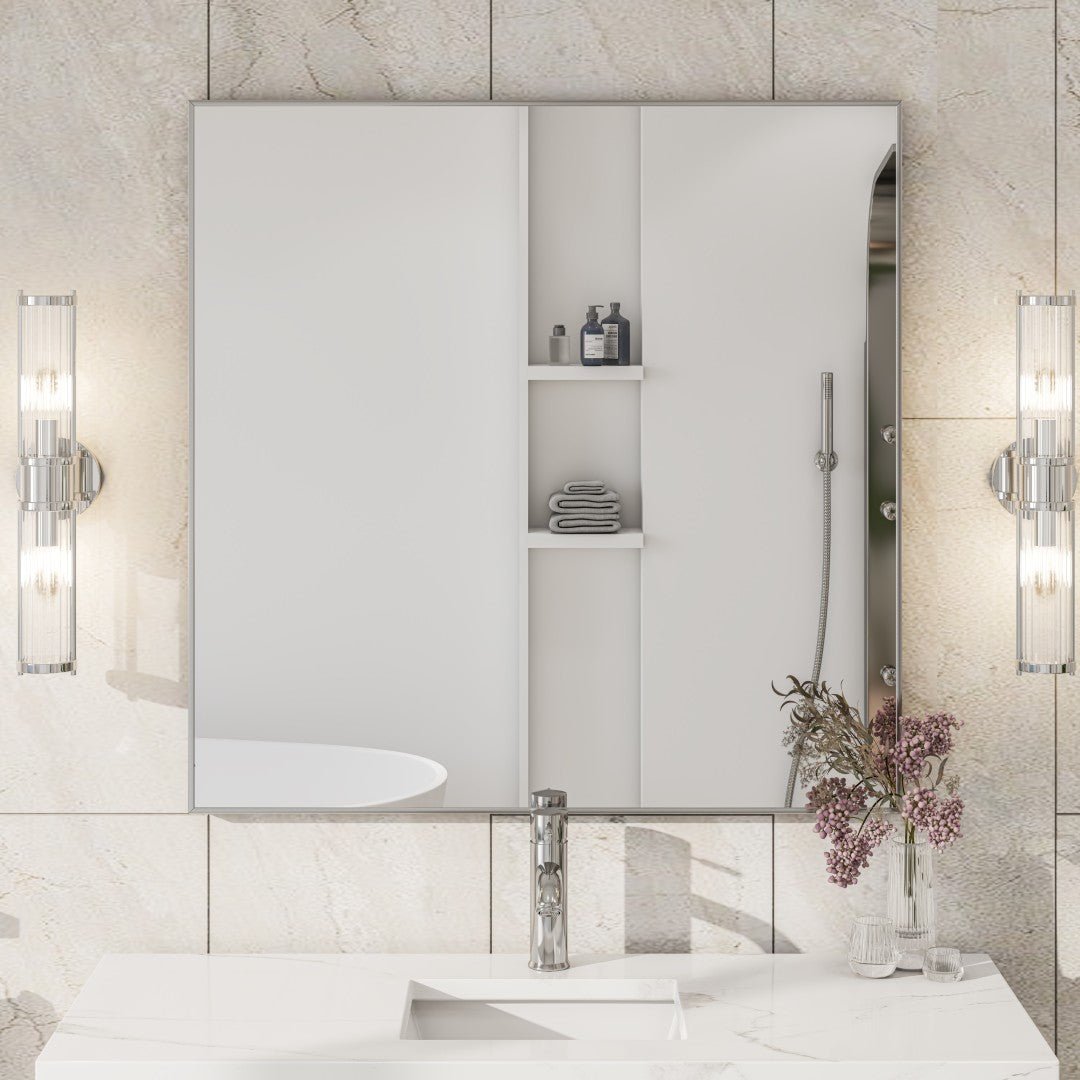 Eviva Sax 30" x 30" Square Brushed Nickel Metal Framed Mirror - Mirror by Eviva