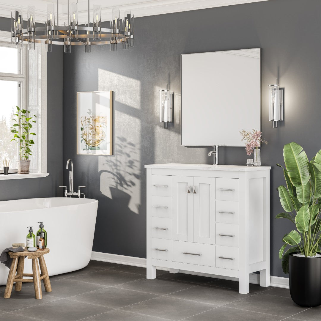 Eviva Sax 30" x 30" Square Brushed Nickel Metal Framed Mirror