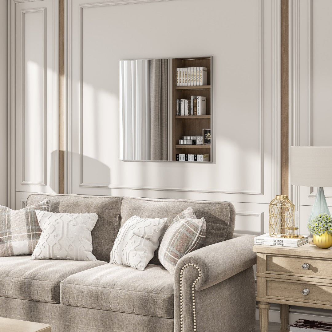Eviva Vista 30" x 30" Square Brushed Nickel Metal Framed Mirror