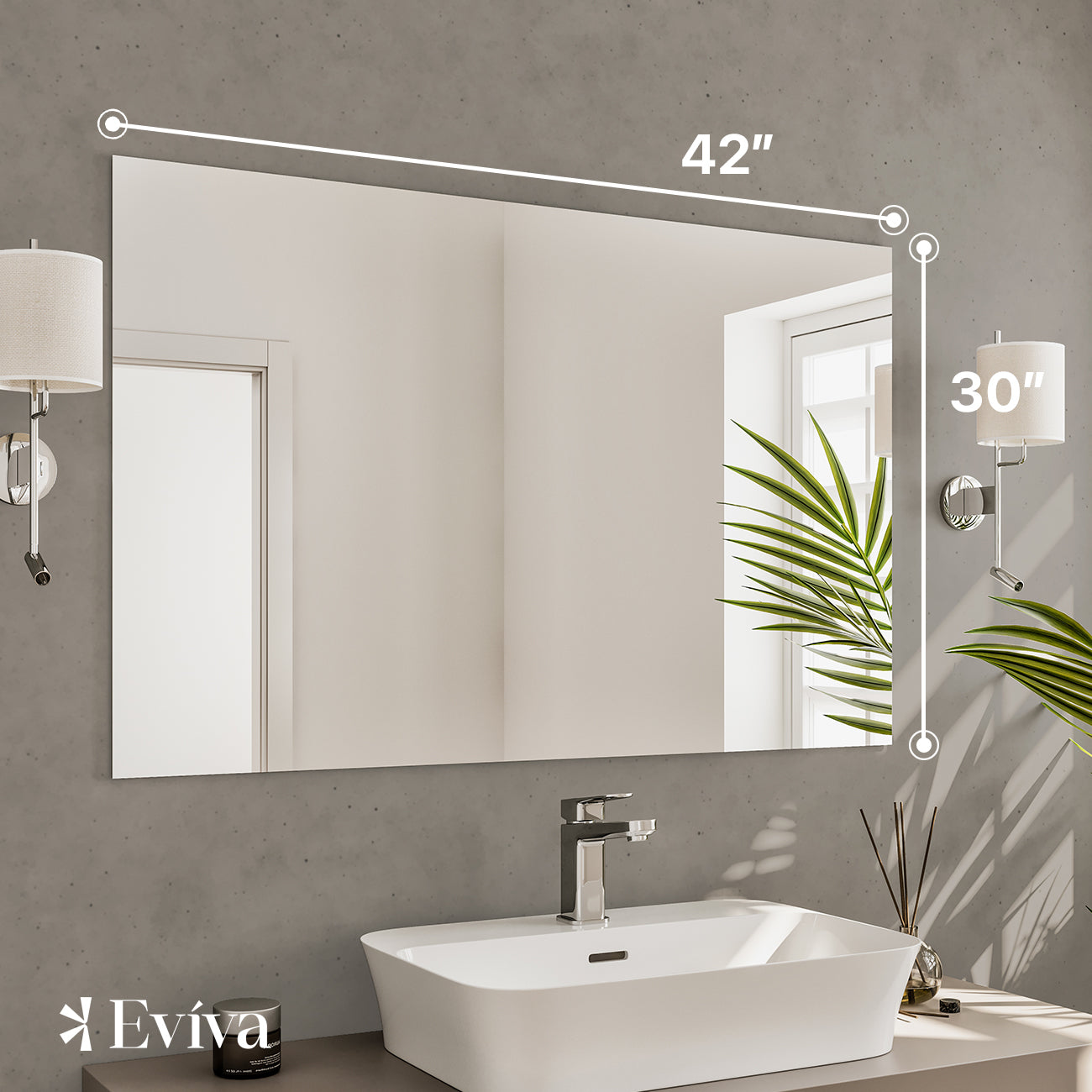 Eviva Sleek 42" x 30" Rectangular Frameless Mirror