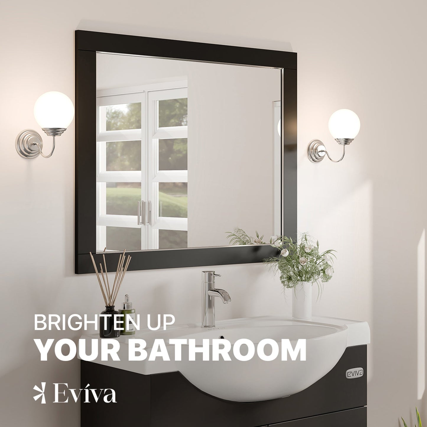 Eviva Aberdeen 36″ Espresso Framed Bathroom Wall Mirror