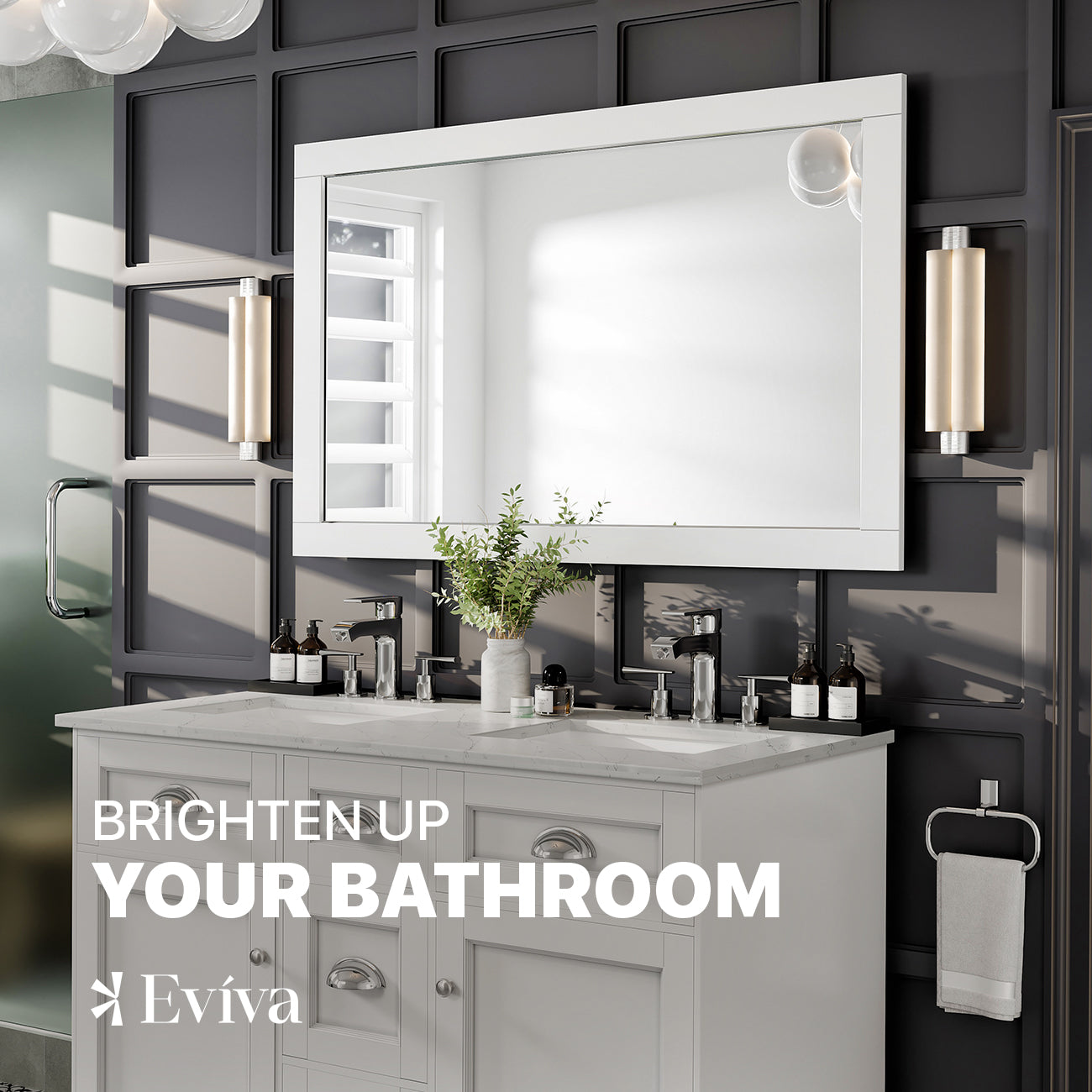 Eviva Aberdeen 48" White Framed Bathroom Wall Mirror