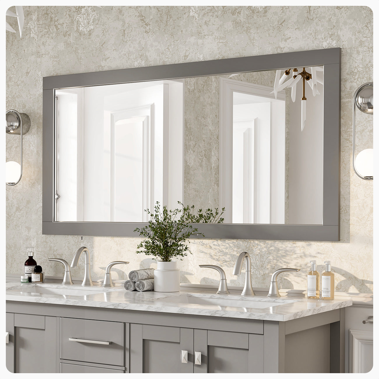 Eviva Aberdeen 60" Gray Framed Bathroom Wall Mirror