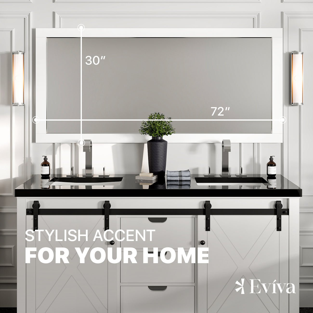 Eviva Aberdeen 72" x 30" Rectangular White Wooden Framed Mirror - Mirror by Eviva