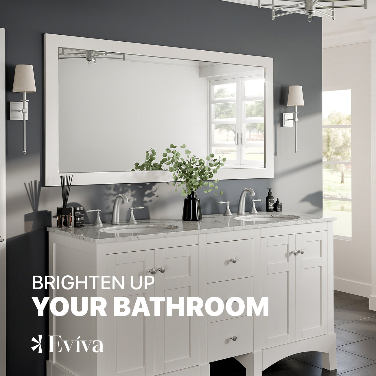 Eviva Aberdeen 72 Inch Transitional White Bathroom Vanity Mirror