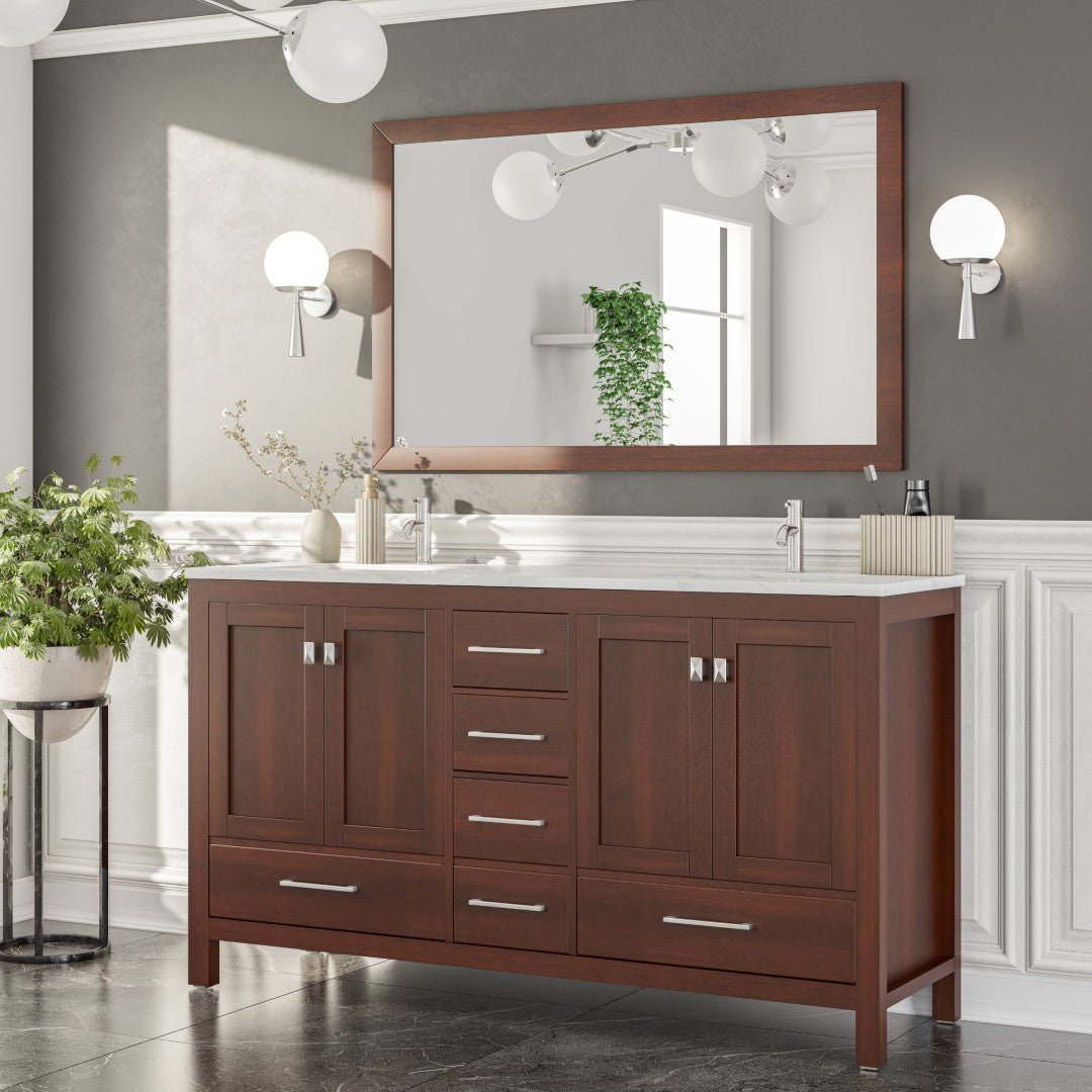 Eviva New York 48" x 30" Rectangular Brown Wooden Framed Mirror - Mirror by Eviva