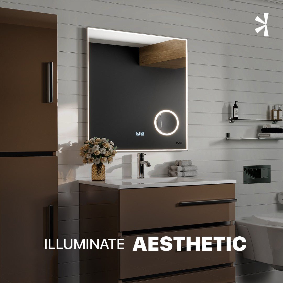 Eviva Illuminate 30" x 30" Square Chrome Aluminum Framed Mirror - Mirror by Eviva