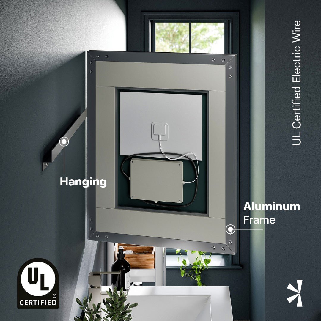 Eviva Illuminate 30" x 30" Square Chrome Aluminum Framed Mirror - Mirror by Eviva