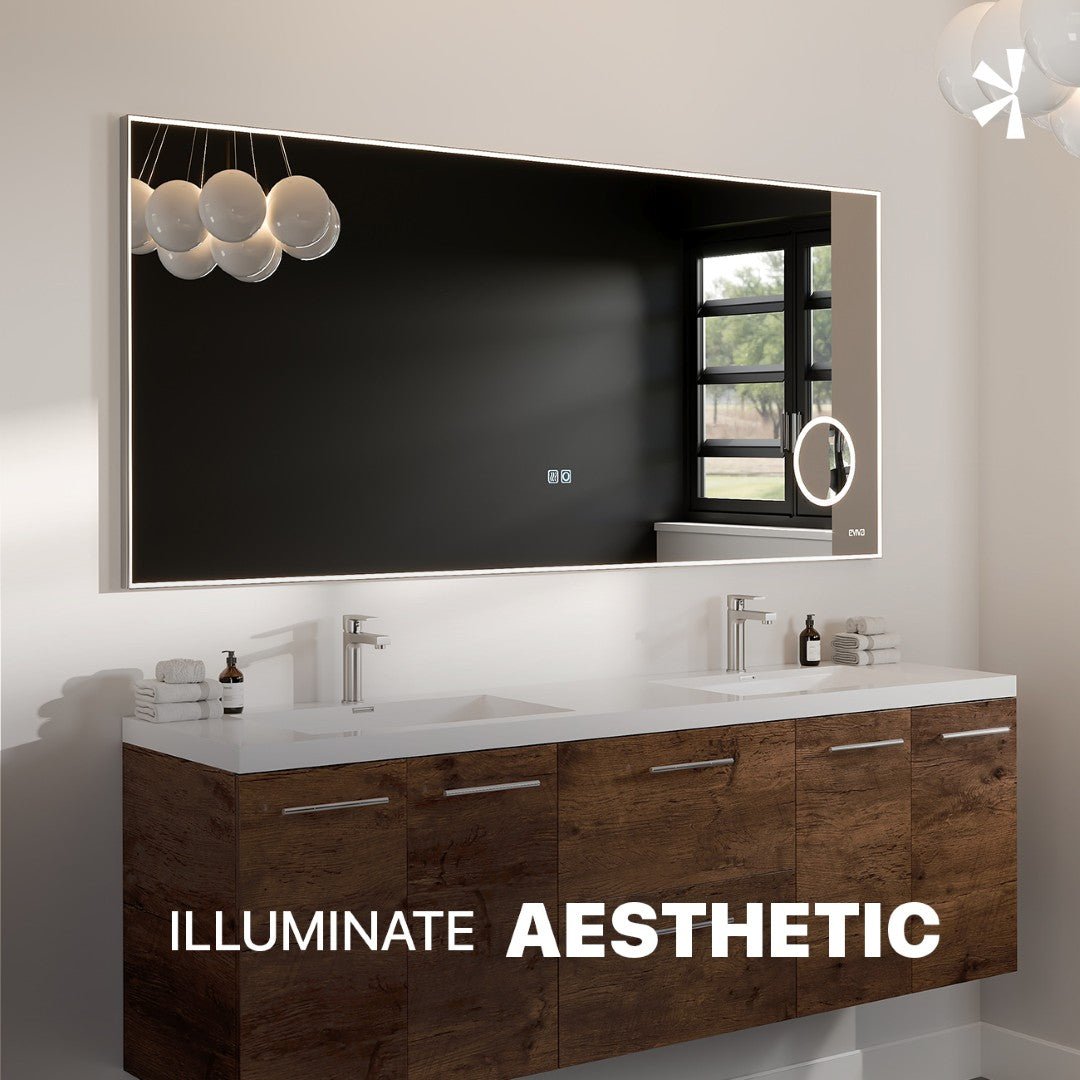 Eviva Illuminate 60" x 30" Rectangular Chrome Aluminum Framed Mirror - Mirror by Eviva