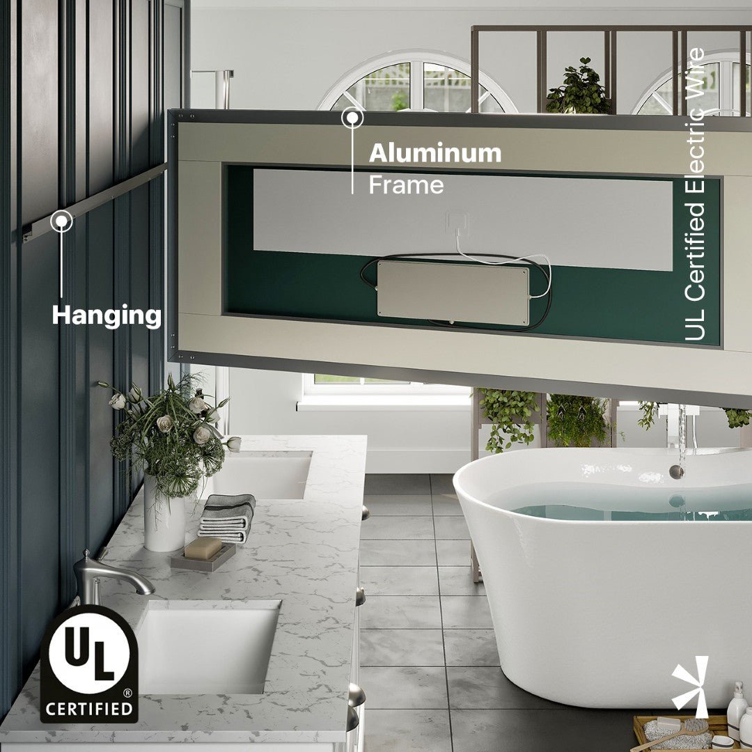 Eviva Illuminate 60" x 30" Rectangular Chrome Aluminum Framed Mirror - Mirror by Eviva