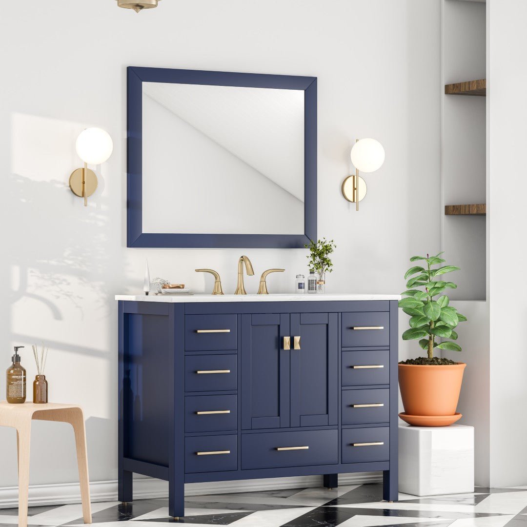 Eviva Acclaim 36" x 30" Rectangular Blue Wooden Framed Mirror - Mirror by Eviva