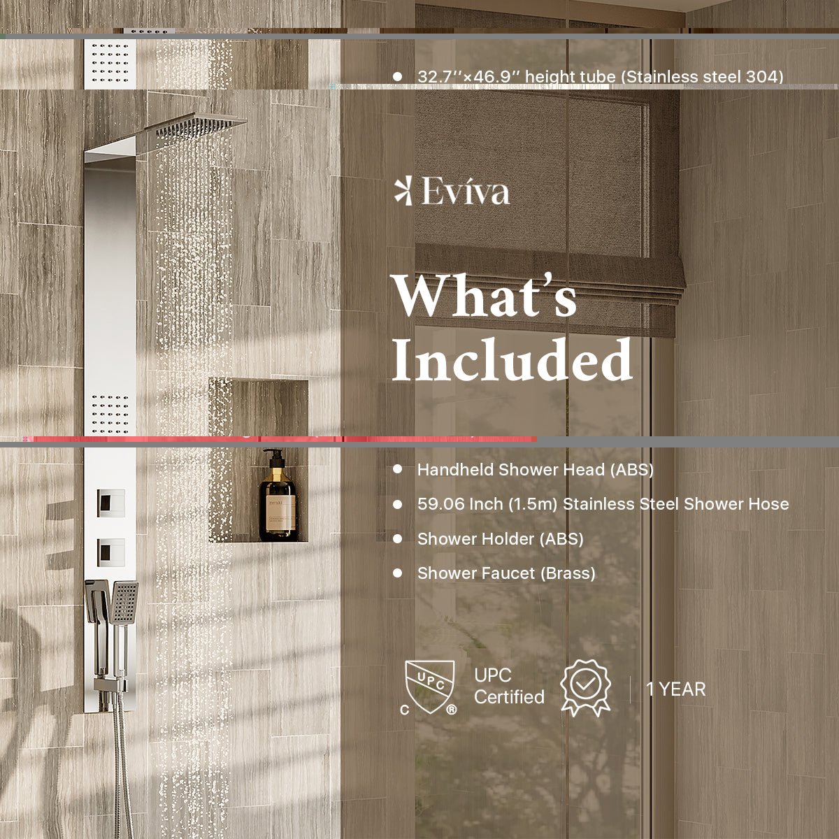 Eviva Raindance Shower Panel with Rain Shower Head in Chrome - by Eviva