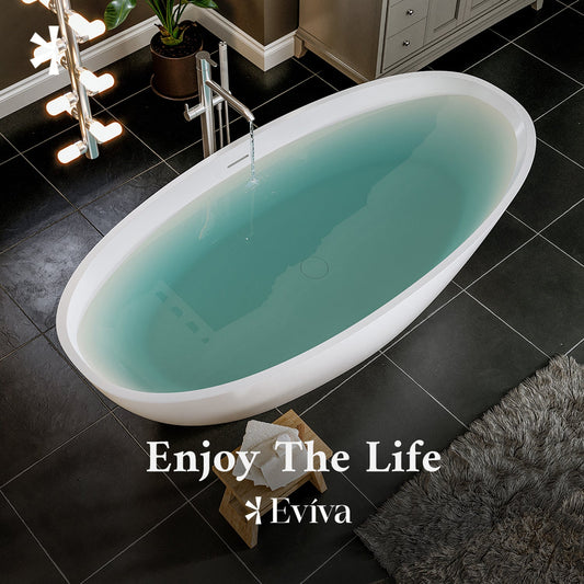 Eviva Mirage 65 Inch Solid Surface Freestanding Bathtub in Matte White