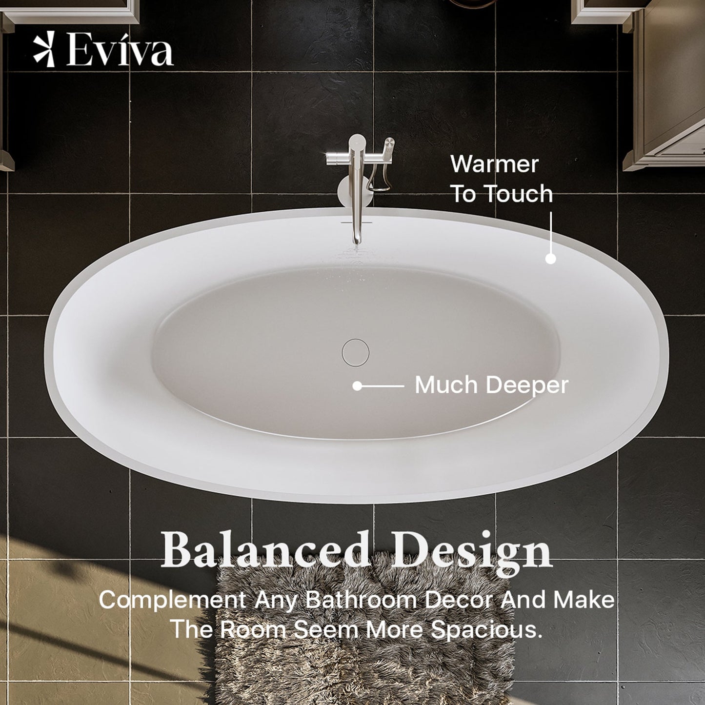 Eviva Mirage 65 Inch Solid Surface Freestanding Bathtub in Matte White