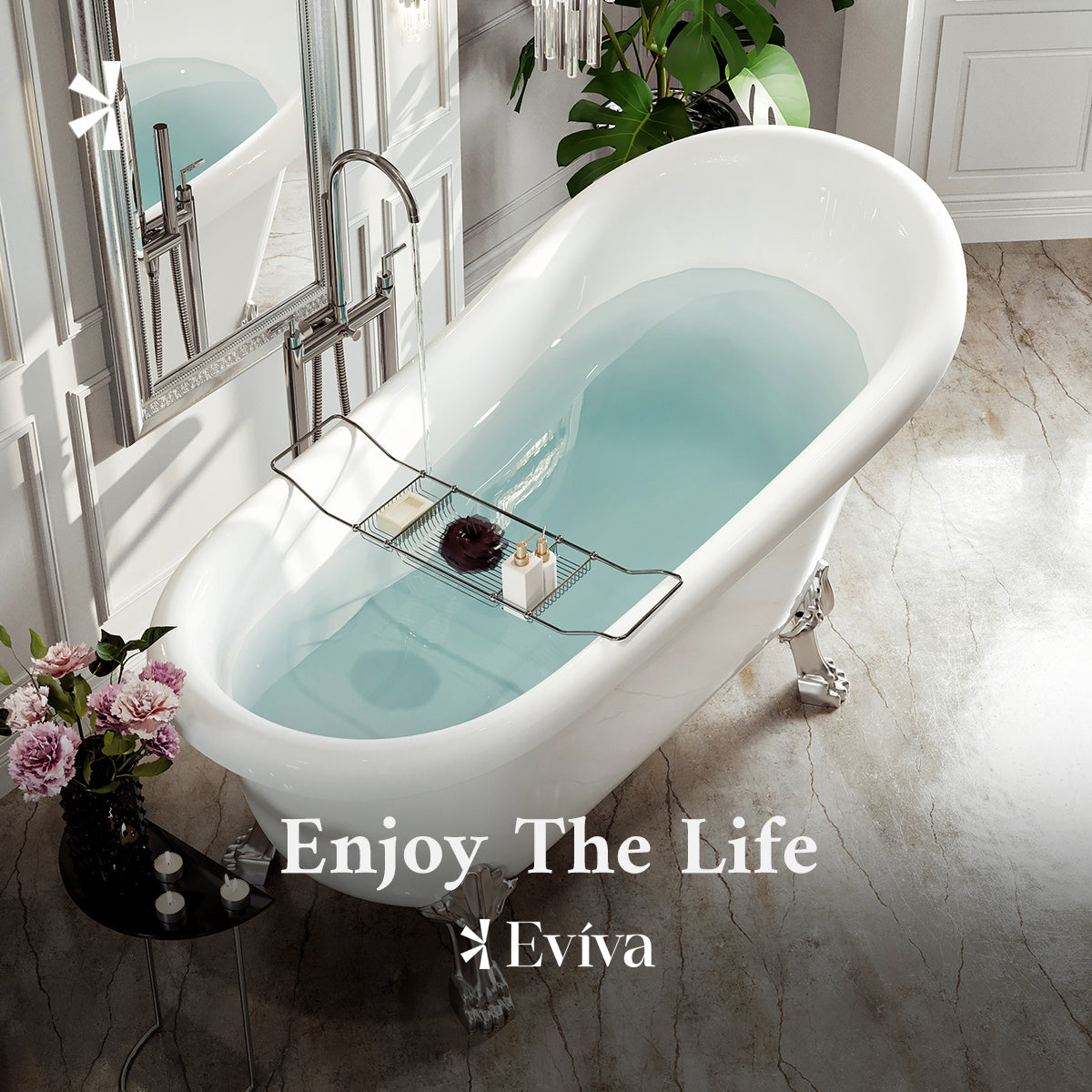 Eviva Stella 67 in. White Acrylic Clawfoot Bathtub