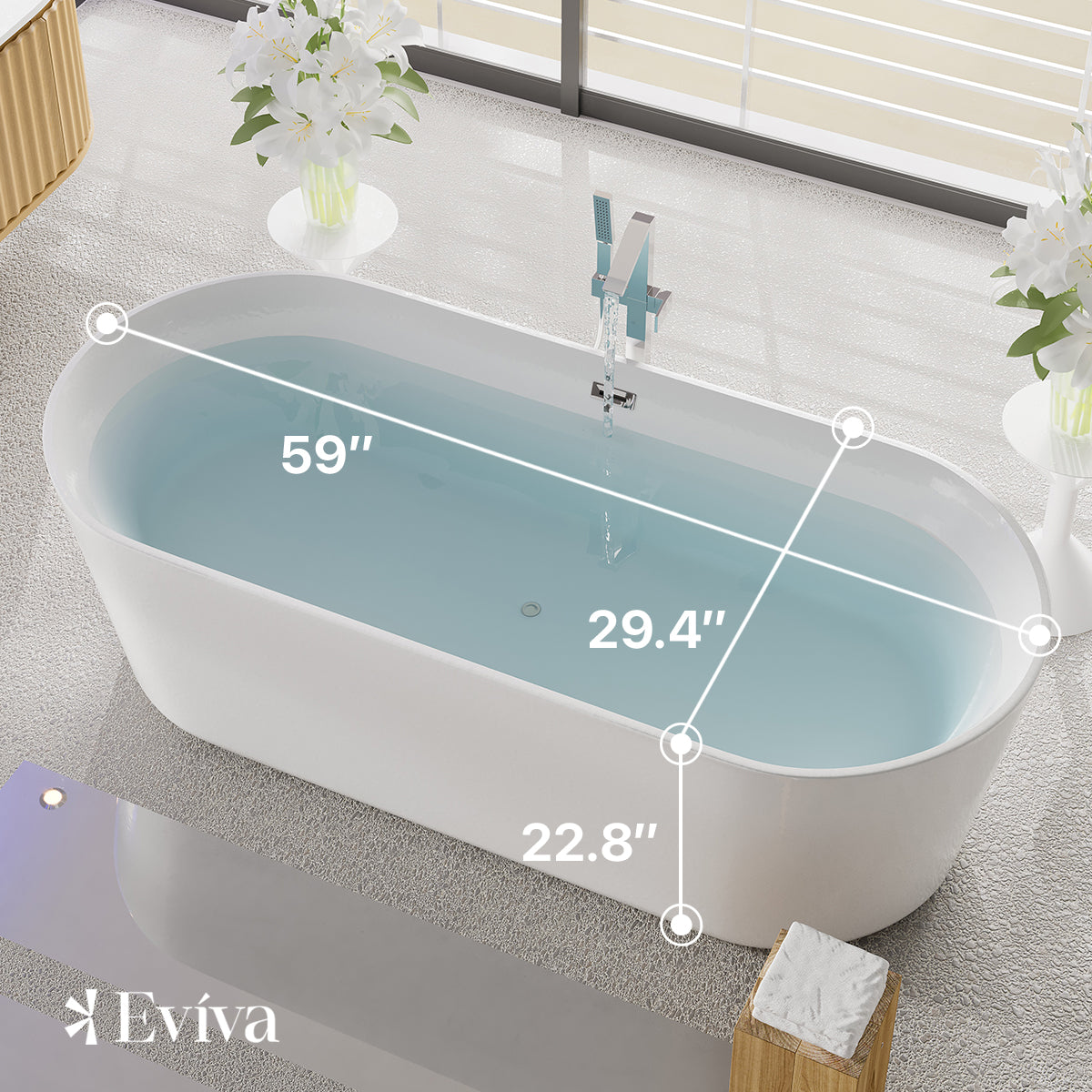 Eviva Chloe 59" Glossy White Acrylic Freestanding Bathtub