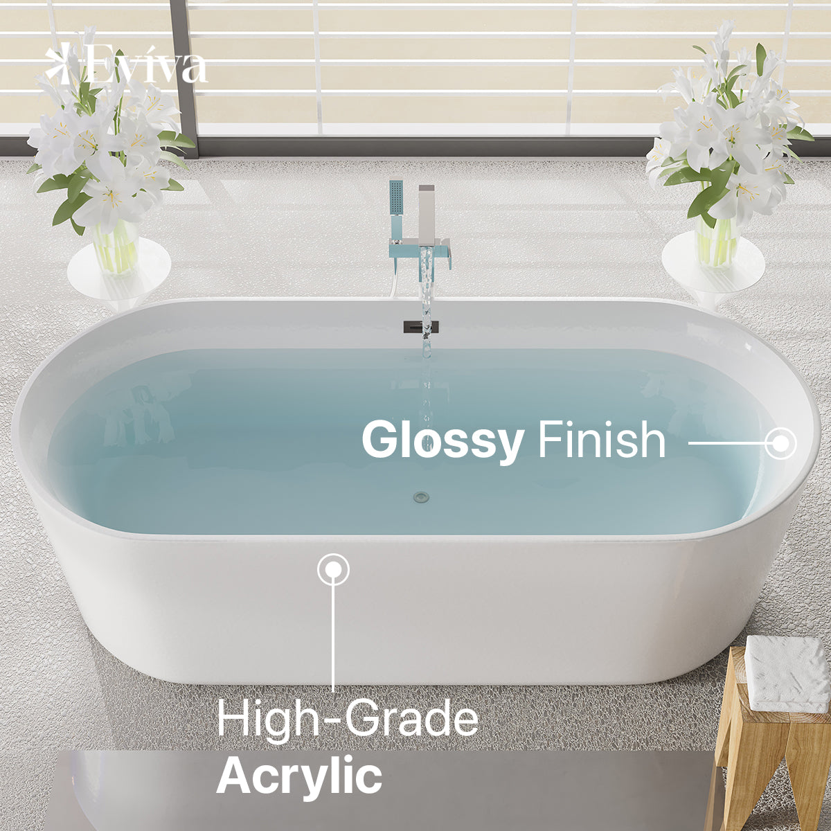 Eviva Chloe 59" Glossy White Acrylic Freestanding Bathtub