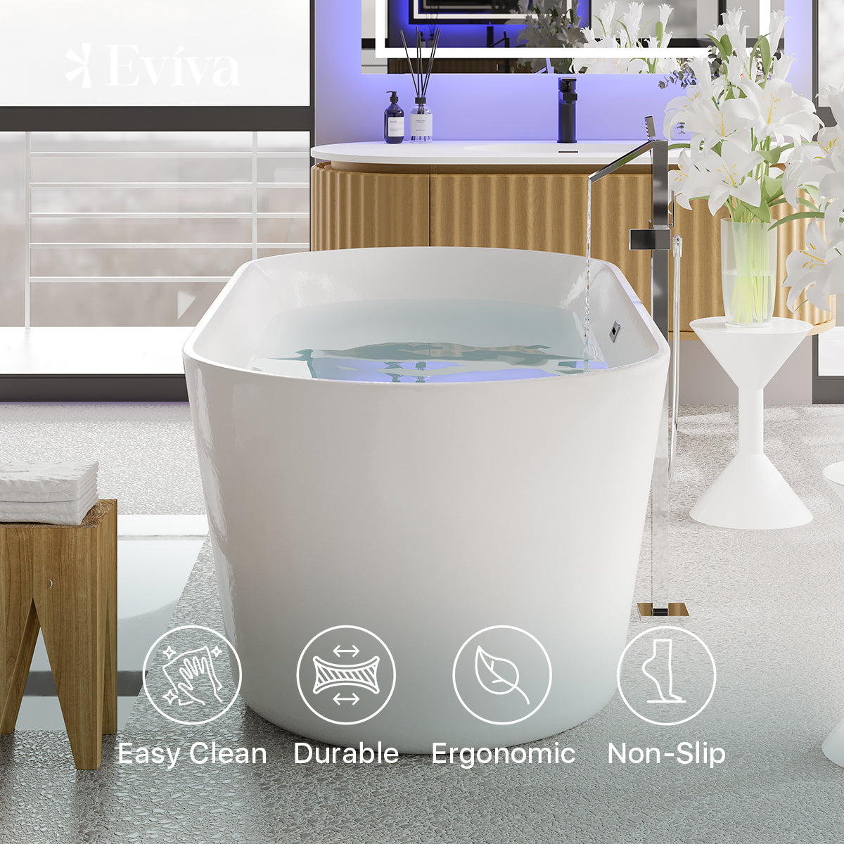 Eviva Chloe 59" Glossy White Acrylic Freestanding Bathtub
