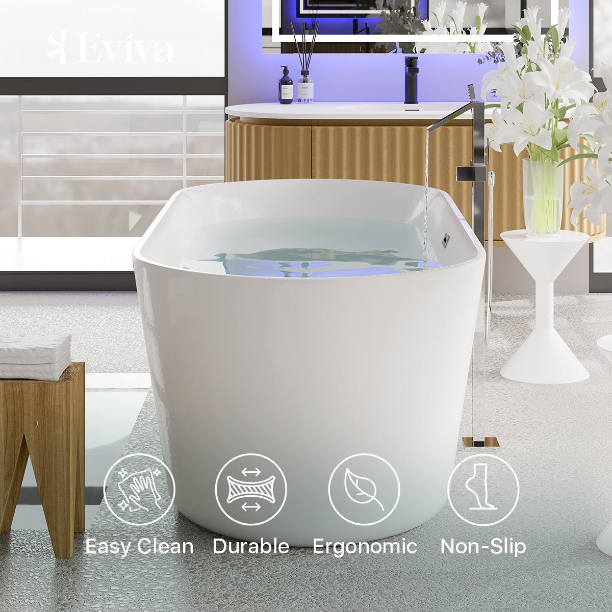 Eviva Chloe 59" Glossy White Acrylic Freestanding Bathtub - Bathtub by Eviva