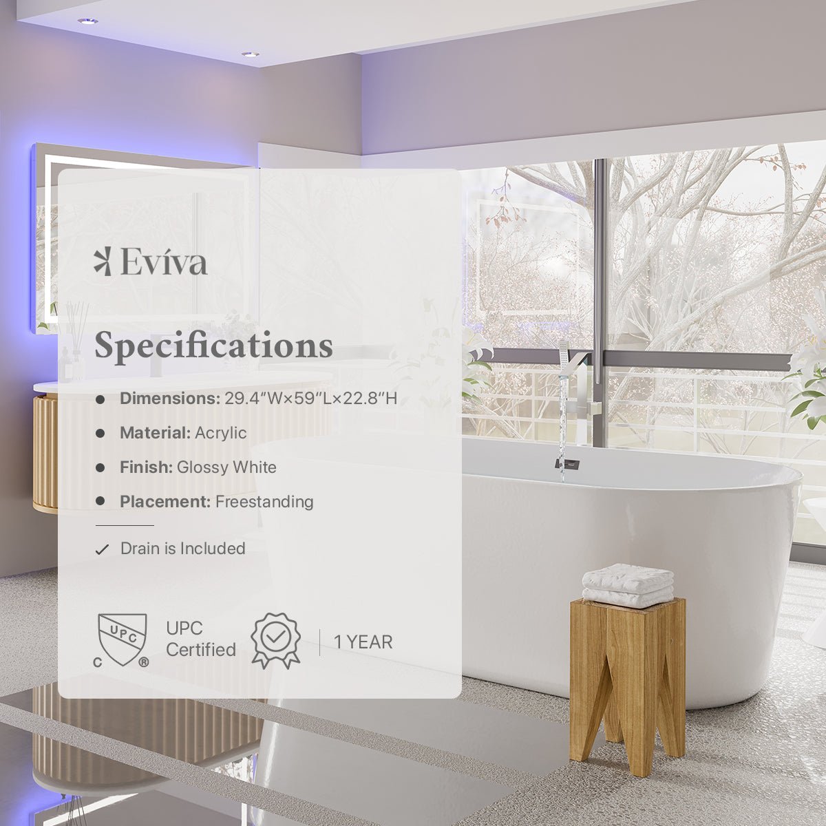 Eviva Chloe 59" Glossy White Acrylic Freestanding Bathtub - Bathtub by Eviva