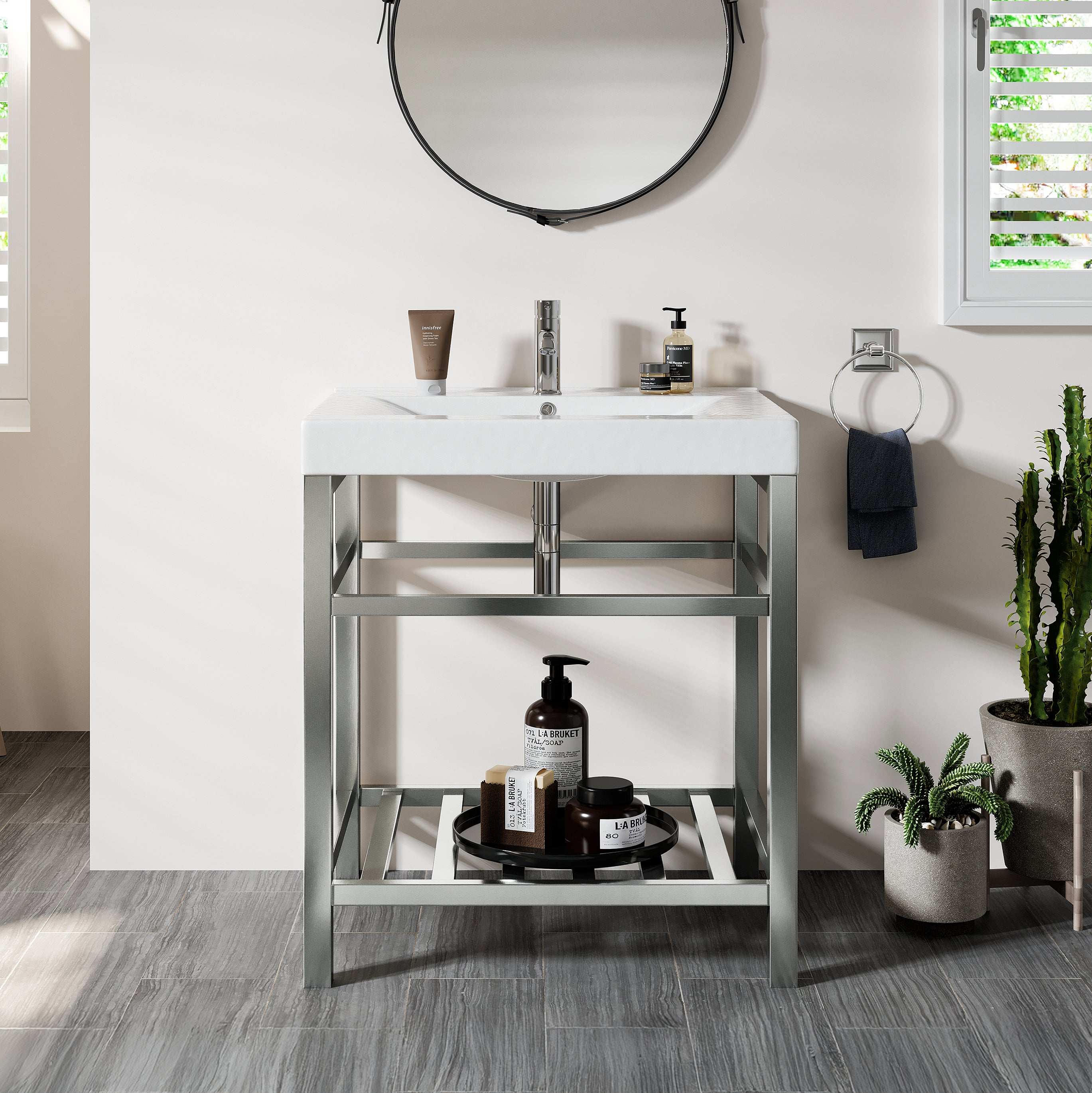 Stone 24 in. White Single Sink Bath Vanity with Porcelain Top and Integrated Sink