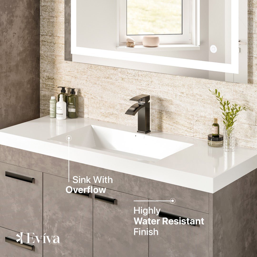 Lugano 42 in. Concrete Gray Single Sink Bath Vanity with Acrylic Top and Integrated Sink - Bathroom Vanity by Eviva