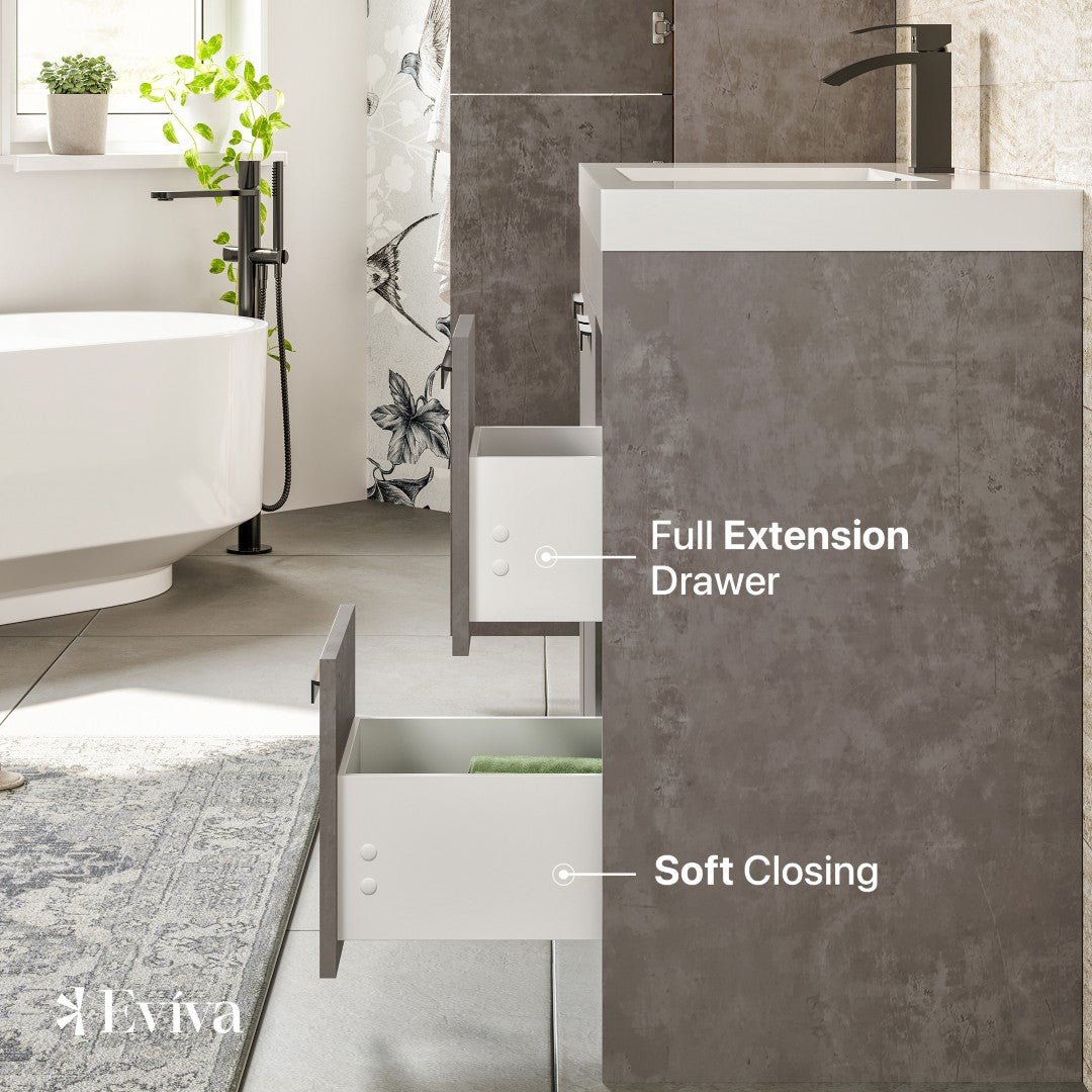 Lugano 42 in. Concrete Gray Single Sink Bath Vanity with Acrylic Top and Integrated Sink - Bathroom Vanity by Eviva