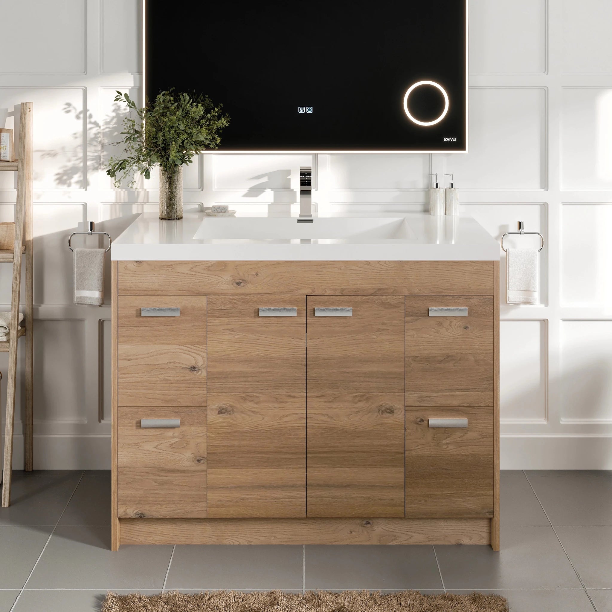 Lugano 42 in. Natural Oak Single Sink Bath Vanity with Acrylic Top and Integrated Sink - Bathroom Vanity by Eviva