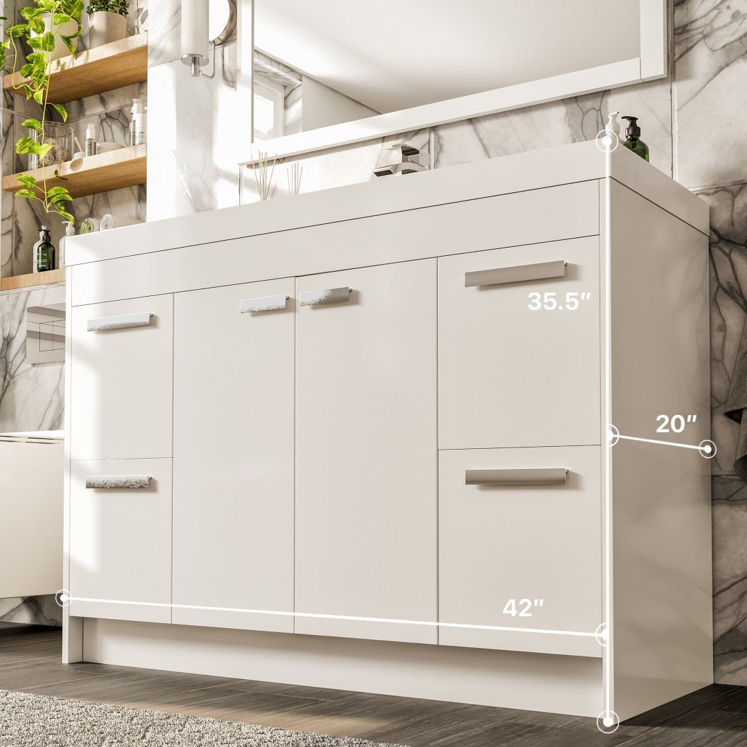 Lugano 42 in. White Single Sink Bath Vanity with Acrylic Top and Integrated Sink - Bathroom Vanity by Eviva