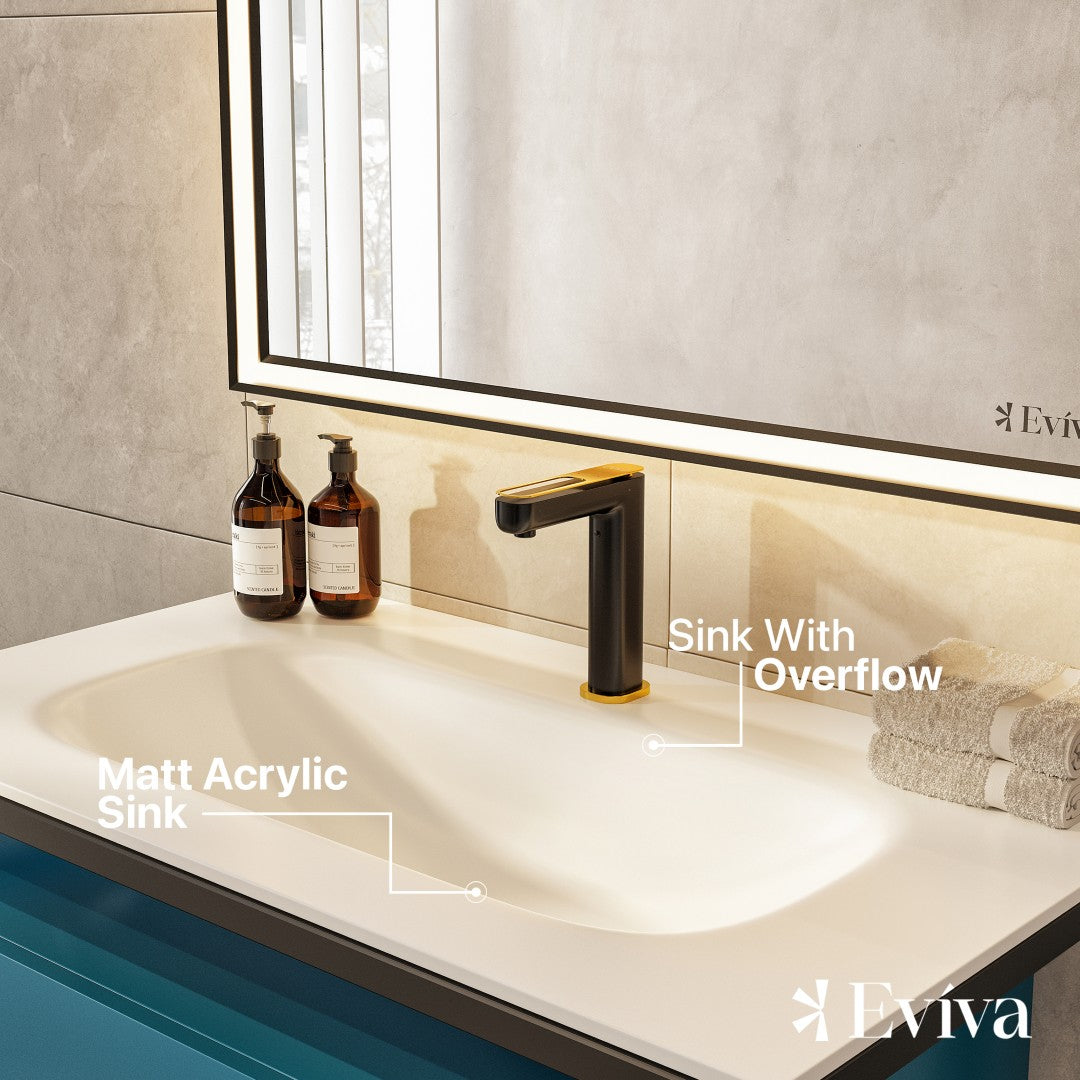 Modena 32 in. Blue Wall Mount Single Sink Bath Vanity with Solid Surface Top and Integrated Sink