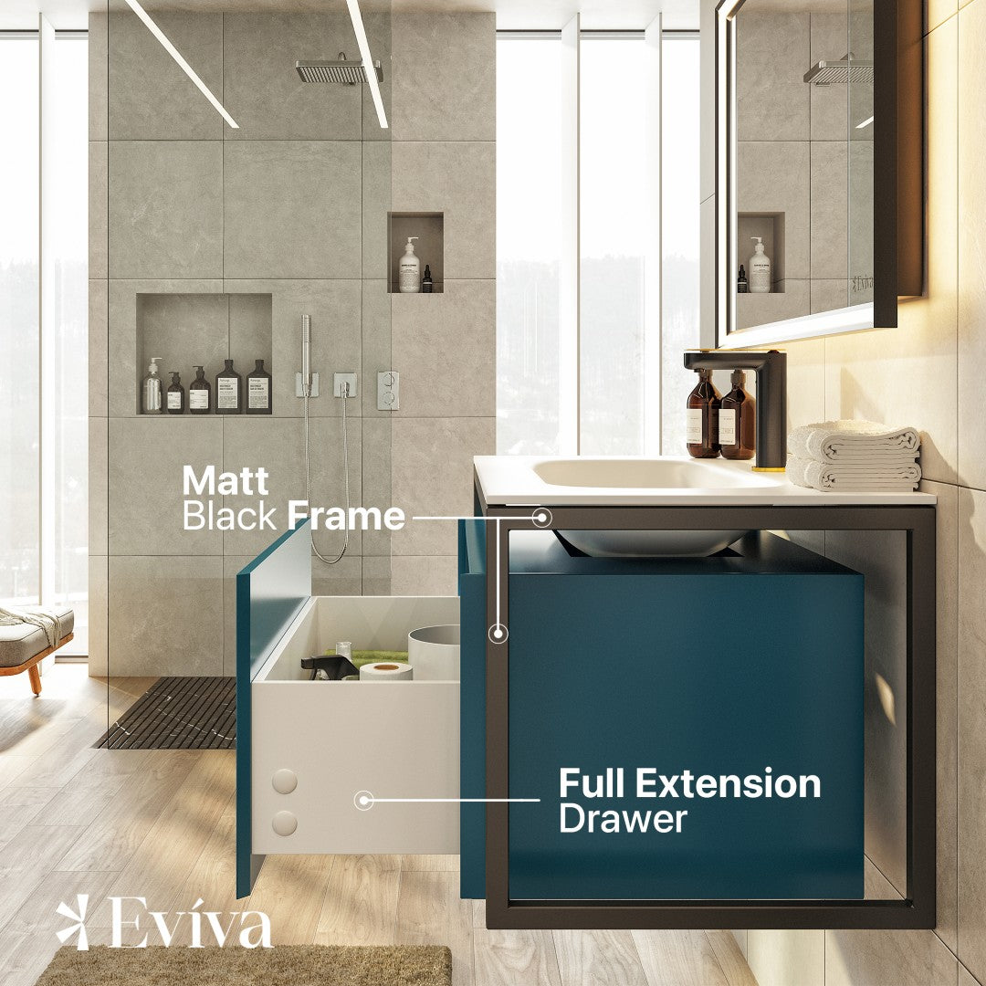 Modena 32 in. Blue Wall Mount Single Sink Bath Vanity with Solid Surface Top and Integrated Sink
