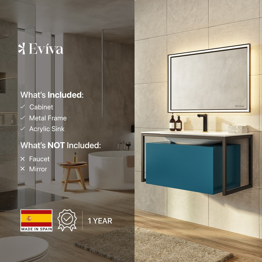 Modena 32 in. Blue Wall Mount Single Sink Bath Vanity with Solid Surface Top and Integrated Sink