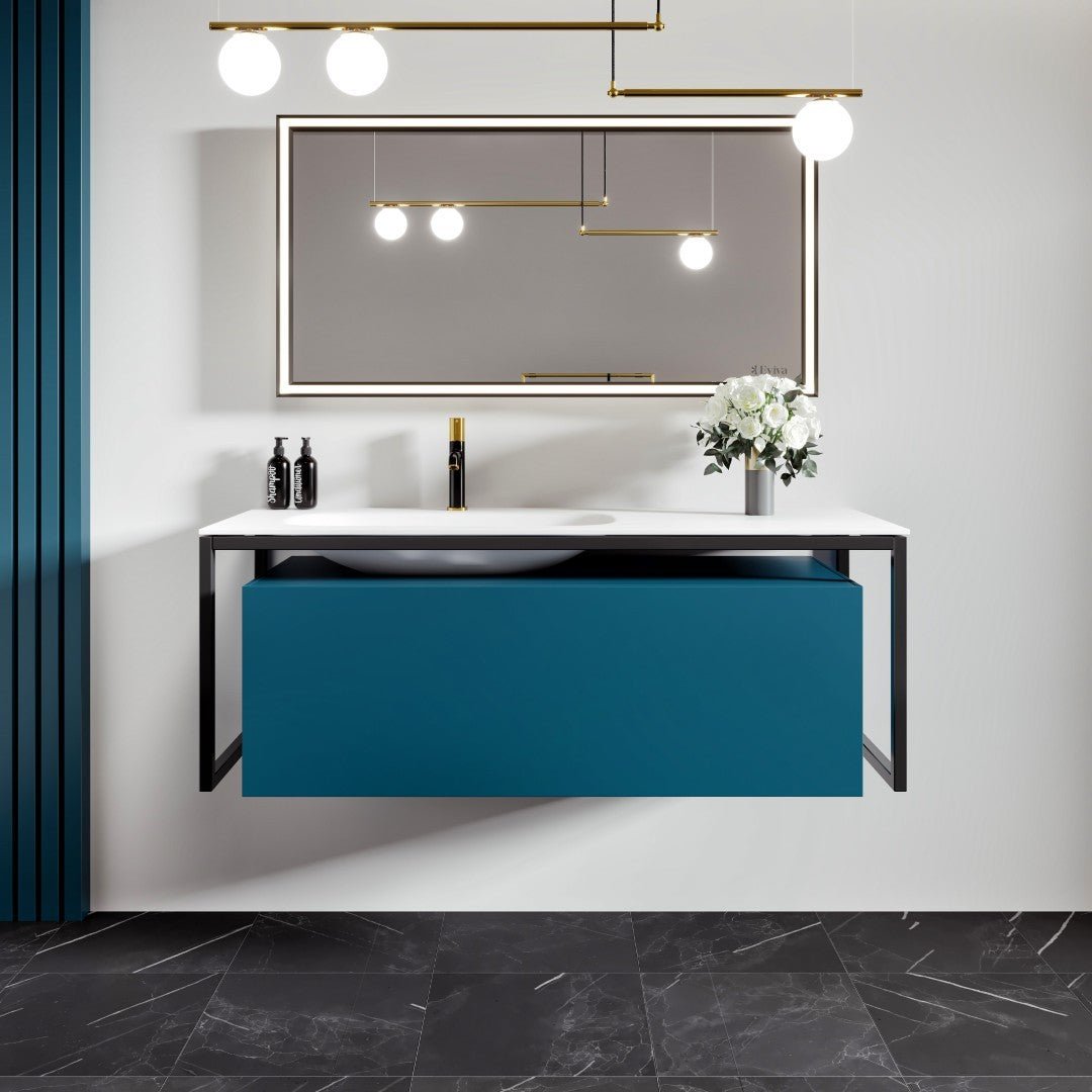 Modena 51 in. Blue Wall Mount Single Sink Bath Vanity with Solid Surface Top and Integrated Sink - Bathroom Vanity by Eviva