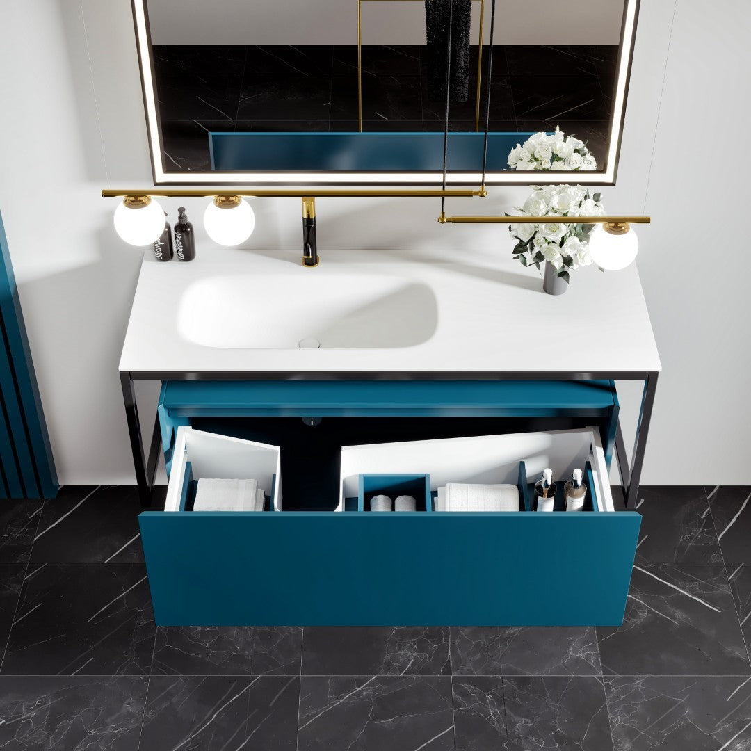 Modena 51 in. Blue Wall Mount Single Sink Bath Vanity with Solid Surface Top and Integrated Sink