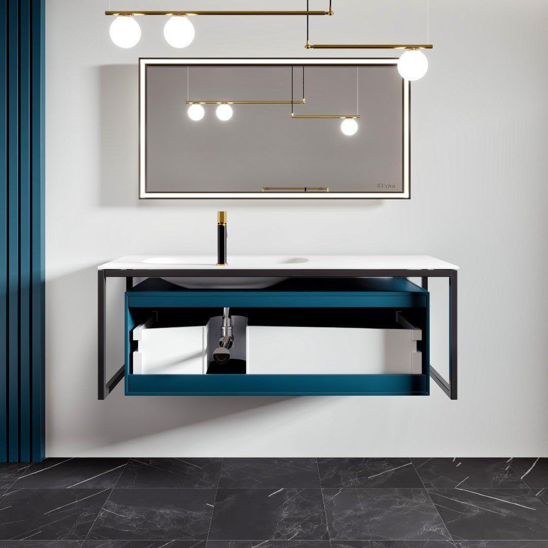 Modena 51 in. Blue Wall Mount Single Sink Bath Vanity with Solid Surface Top and Integrated Sink - Bathroom Vanity by Eviva