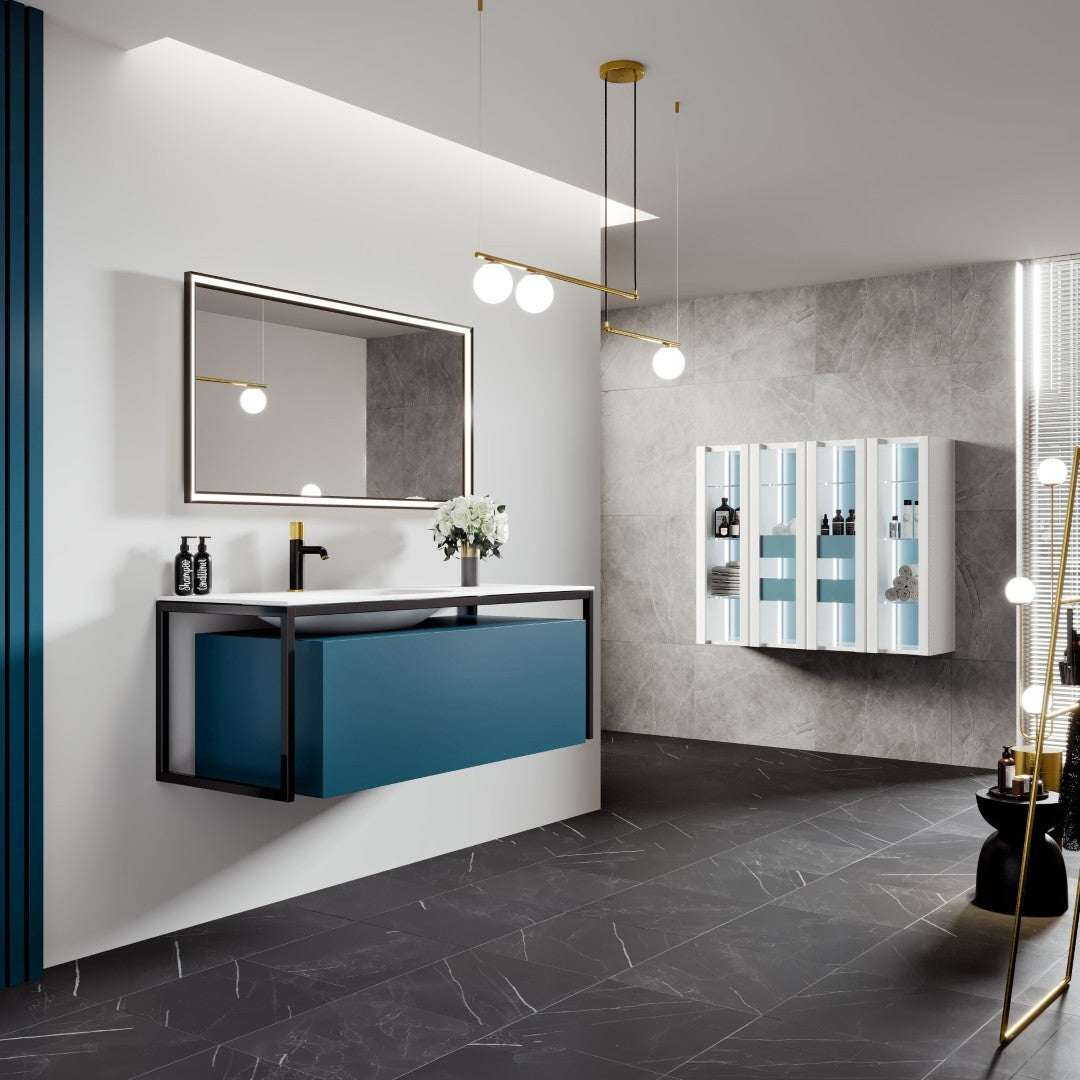 Modena 51 in. Blue Wall Mount Single Sink Bath Vanity with Solid Surface Top and Integrated Sink